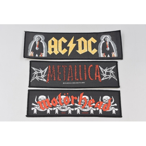 162 - Three Brand New Heavy Rock Sew On Patches to include AC/DC, Motorhead and Metallica