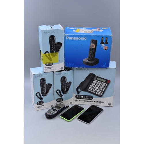 537 - A Panasonic Digital Cordless Answering Machine (KX-TGC323) With Two Handsets, Three Mobile Phones (T... 
