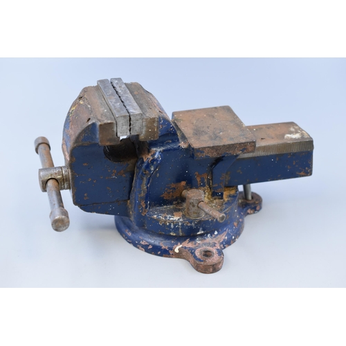 716 - Blue vintage Swivel Base Bench Vice