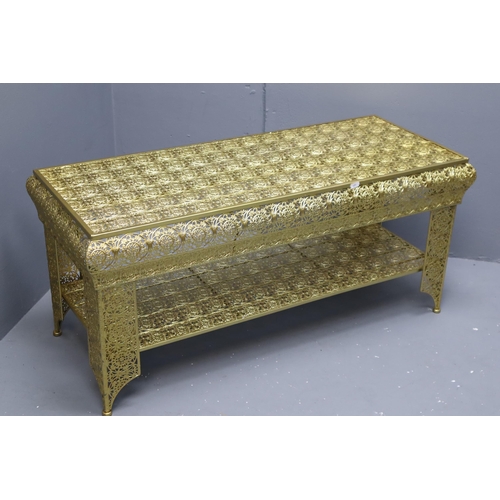 621 - A Downton Interiors Adagir Gold Tone Coffee Table, Inspired By Moroccan Tastir. Approx 41.5