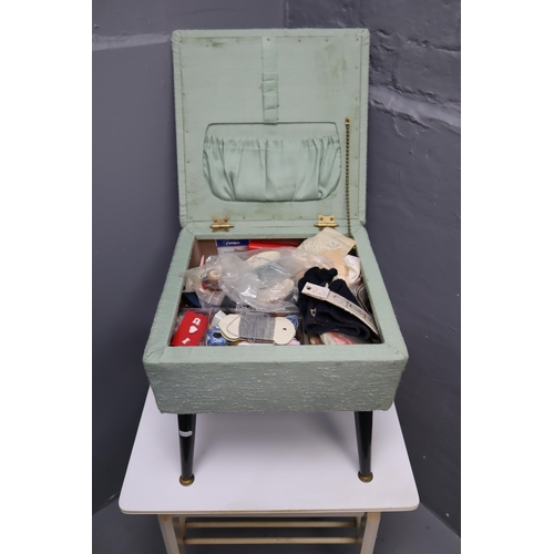 623 - Vintage Stool With Storage Brimming with Sewing Contents