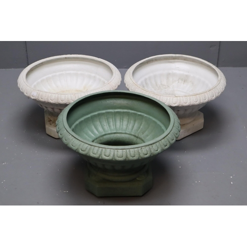 627 - Three Harcostar Classical Style Plastic Planters (One Green, Two White), Approx 12