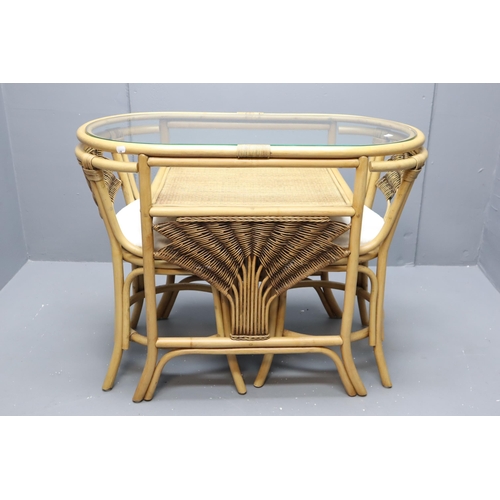 628 - A Two Person Wicker Conservatory Glass Topped Table and Chair Set, Approx 20.5