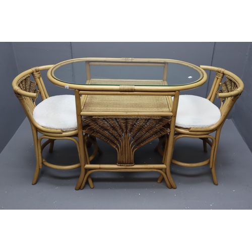 628 - A Two Person Wicker Conservatory Glass Topped Table and Chair Set, Approx 20.5