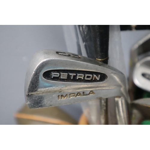 632 - Vintage Maruman Golf Bag with Golf Clubs Including Petron Impala, Penfold and Wilson. No Postage