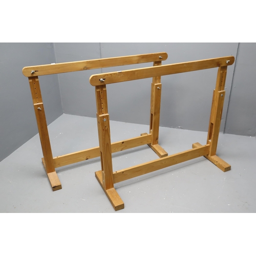 639 - A Pair of Adjustable Wooden Embroidery Stands/Trestles, Approx 37