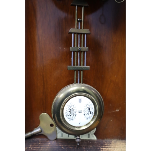 647 - Vintage pendulum wall clock in dark wood 33