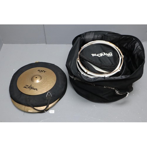 655 - Set of 6 Rock Drum Bag's in Various Sizes, Snare Drum, and a selection of 6 Cymbals with Bag