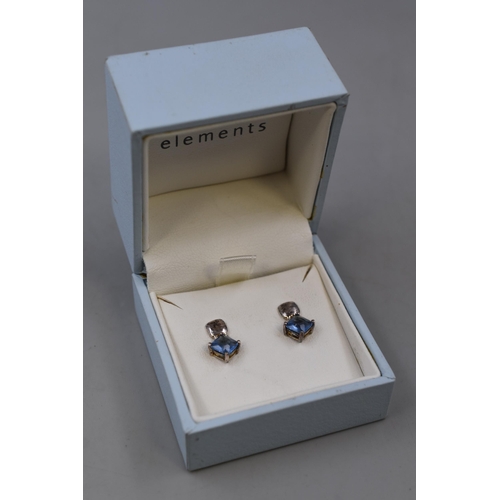 1 - Pair of Elements Sterling Silver (925) Blue Stone Earrings with Presentation Box