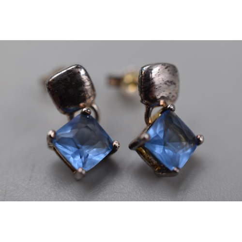 1 - Pair of Elements Sterling Silver (925) Blue Stone Earrings with Presentation Box