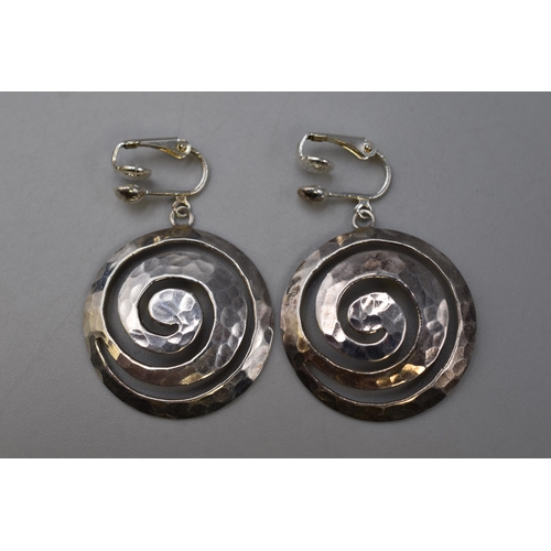 2 - Pair of Vintage Hammered Sterling Silver (925) Spiral Dangle Earrings with Presentation Box