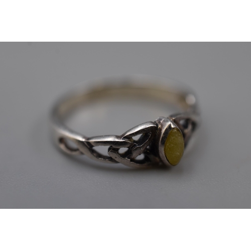 5 - Vintage Silver 925 Celtic Style Yellow Stoned Ring Complete with Presentation Box