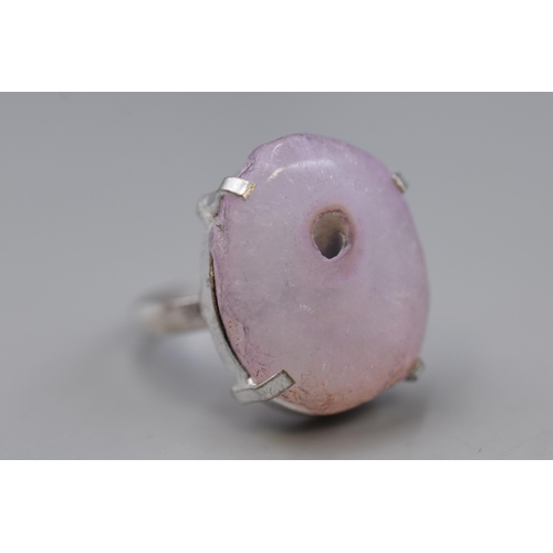 19 - A 925. Silver Rose Quartz Druzy Stoned Ring, In Presentation Box