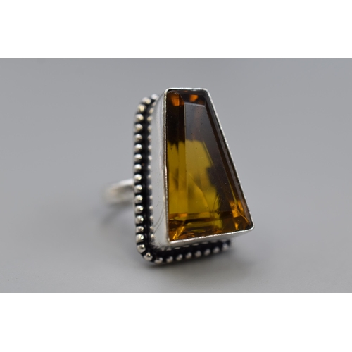 23 - A 925. Silver Smokey Topaz Stoned Ring, In Presentation Box