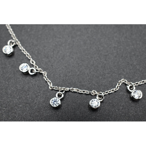 30 - A 925. Silver Cz Stoned Necklace, With Unmarked Silver Clear Stoned Pendant on 925. Silver Chain