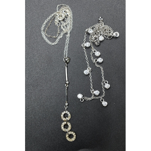 30 - A 925. Silver Cz Stoned Necklace, With Unmarked Silver Clear Stoned Pendant on 925. Silver Chain