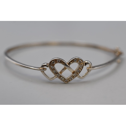 31 - Silver 925 Heart Design Bangle Complete with Presentation Box