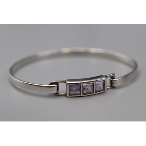 32 - Lilac Stoned, Silver 925 Bangle Complete with Presentation Box