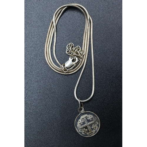 37 - A 925. Silver Necklace Chain With Unmarked Silver 'Jerusalem' Religious Pendant