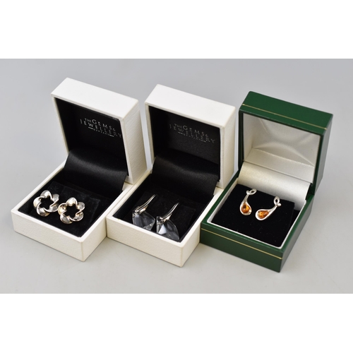 45 - Three Pairs of Earring in Presentation Boxes. Two Pairs Silver 925 & One Set Unmarked