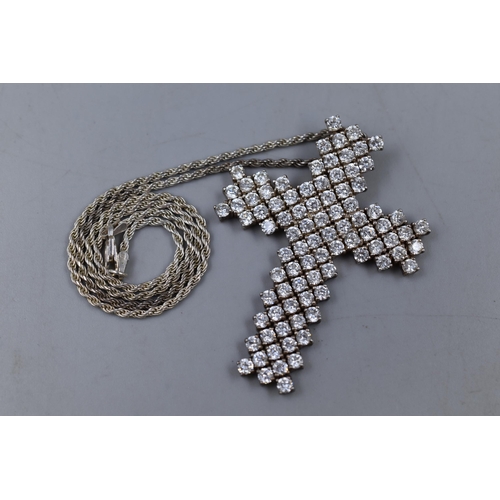 50 - Large Silver 925 Cross Pendant Necklace