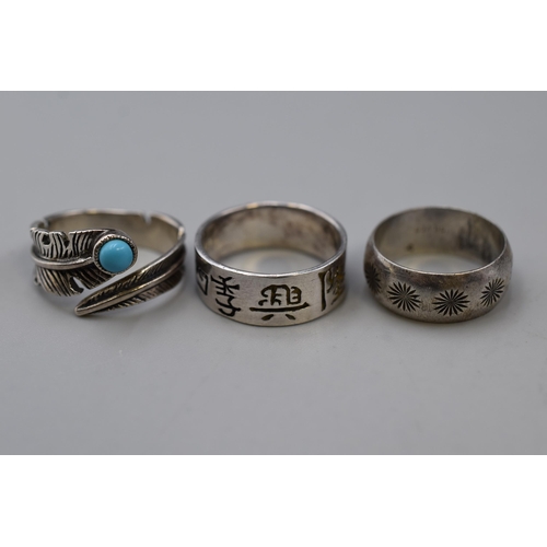 69 - Selection of Sterling Silver Rings Including 'Eternity' Size 9, Adjustable Feather with Turquoise St... 