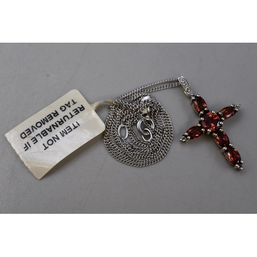 71 - Silver 925 Necklace with Cross Pendant, Complete with Presentation Box