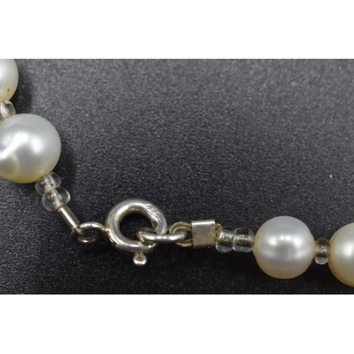 74 - A 925. Silver Clasped Pearl Necklace, With Heart Pendant