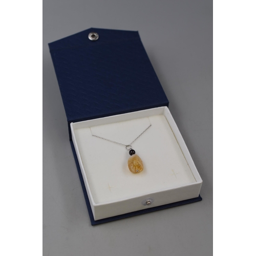 85 - Silver 925 Necklace with Citrine Stone Pendant Complete with Presentation Box