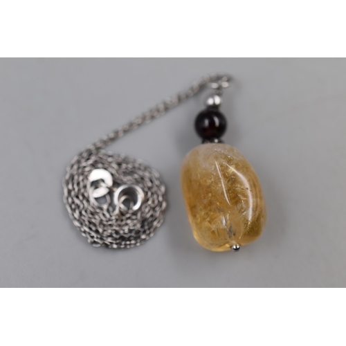 85 - Silver 925 Necklace with Citrine Stone Pendant Complete with Presentation Box