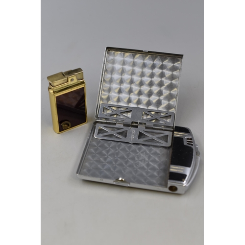 241 - A tray to include A Ronson cigarette lighter/case and a musical gas lighter