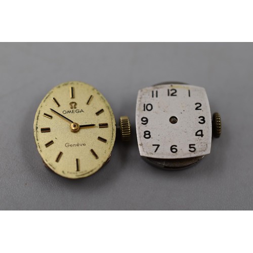 93 - Two Omega Watch Movements. A 1969 Geneve With Original Crown, And A 1944 Omega Watch Movement. Both ... 