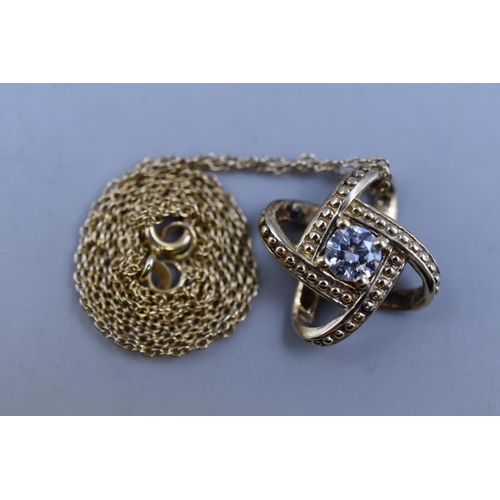 96 - Silver 925, Gold Necklace with Clear Stone, Complete with Presentation Box