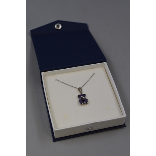 98 - Silver 925 Necklace with Teddy Bear Charm Complete with Presentation Box