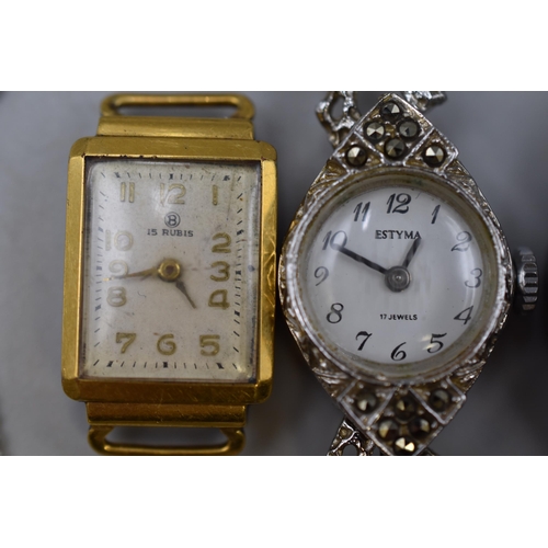 254 - Four Watches To Include Quartz Vauxhall Watch, Pierce, Marcasite Stoned Estyma 17 Jewels Watch, And ... 