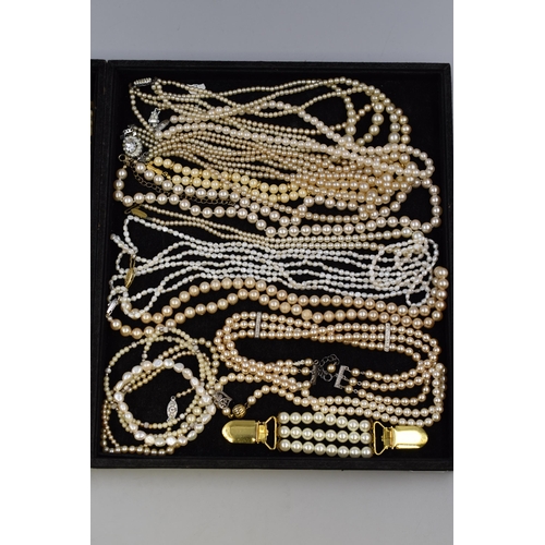 265 - Two trays of Approx 30 vintage pearl styled necklaces and bracelets