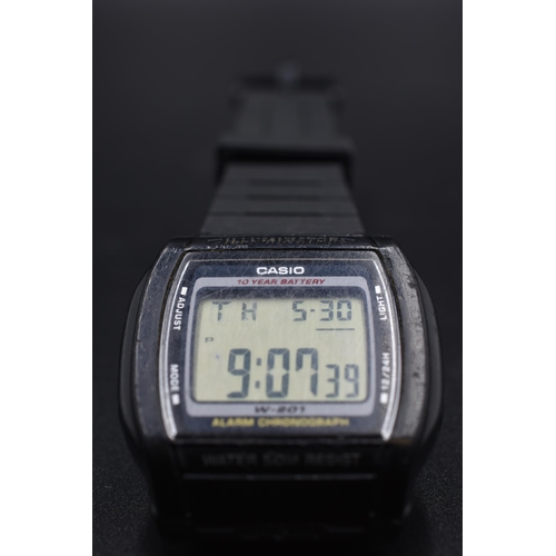 121 - A Casio W-201 Digital Watch, With A Casio HD Watch Head. Both Working