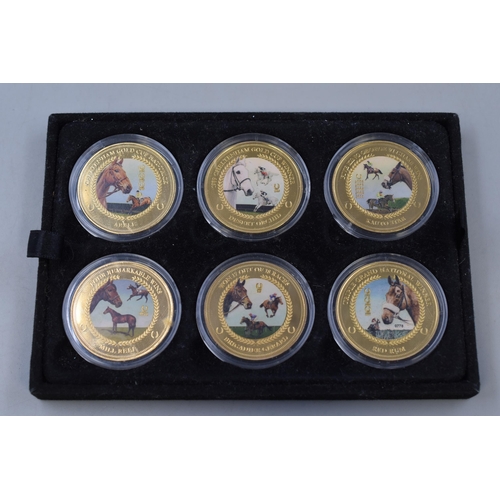 141 - Set of Six Racing Legends Gold Plated Pictorial Coins