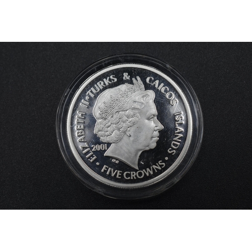 147 - A Silver 2001 Turks & Caicos Five Crown Queen Mother Coin