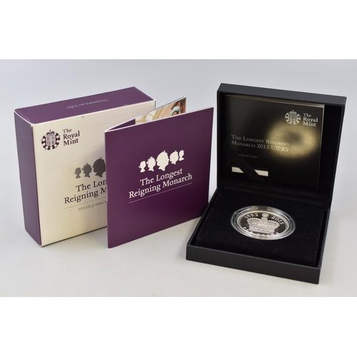 148 - Royal Mint Elizabeth II Silver 925 Crown for the Longest Serving Monarch complete with Box and Certi... 