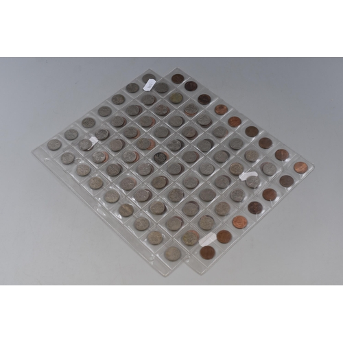 158 - A sheet of 63 USA Lincoln cents and a sheet of 63 English sixpences