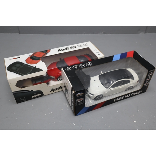 159 - Two R/C Model Cars, To Include BMW M 3 Coupe (Appears Box Has Been Opened) and Audi R8, Scale 1:14, ... 