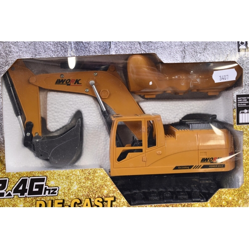 174 - Remote Control Die-Cast 8-Channel Excavator by AO HAI, Scale 1:24, in Original Box, Appears Unused