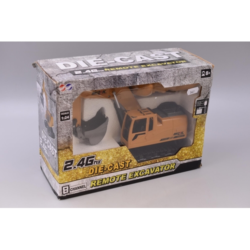 174 - Remote Control Die-Cast 8-Channel Excavator by AO HAI, Scale 1:24, in Original Box, Appears Unused