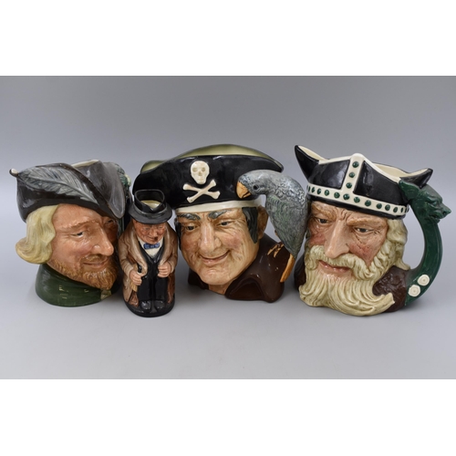 323 - Four Royal Doulton Character / Toby Jugs including Winston Churchill, Robin Hood, Viking and Long Jo... 