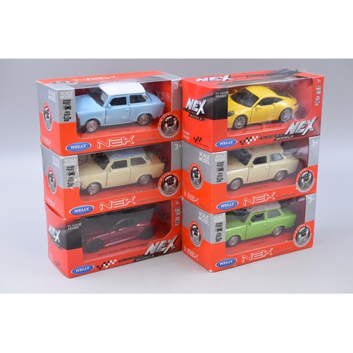 185 - Collection of Six Die-Cast 'Welly Nex' Model Cars Complete With Original Boxes