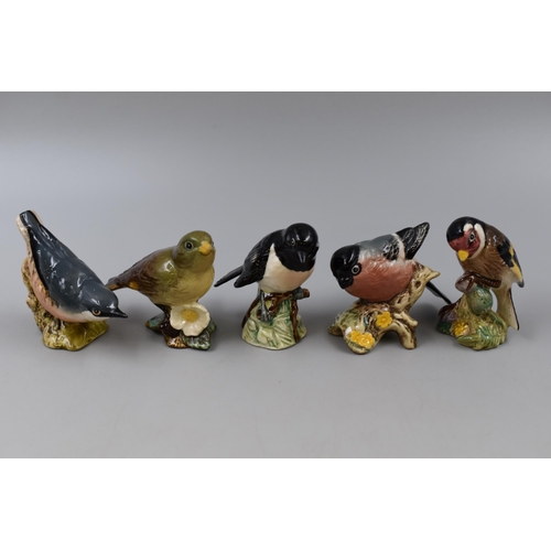 330 - Five Beswick Ceramic Bird Figures. Includes Stonechat, Nuthatch, Goldfinch, Greenfinch, And Bullfinc... 