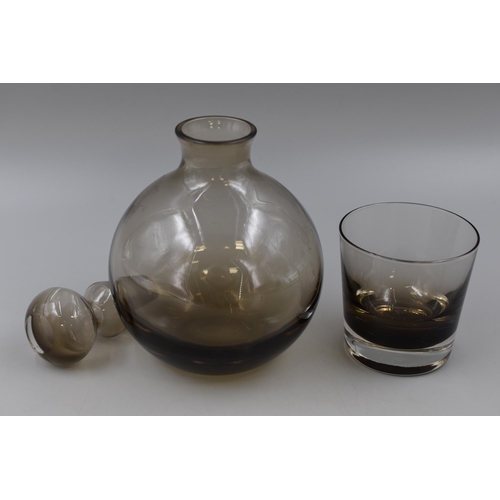 338 - A Boxed Caithness Smoky Glass Decanter (4080), With A Set of Six Boxed Smoky Glass Morven 8oz Whiske... 