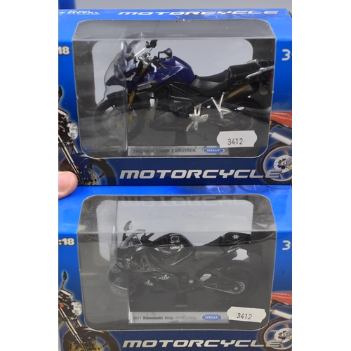 192 - Selection of Six Die-Cast Model Motorcyles by 'Welly' Scale 1:18 to Include, Kawasaki Ninja, BMW S 1... 