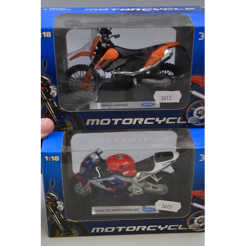 192 - Selection of Six Die-Cast Model Motorcyles by 'Welly' Scale 1:18 to Include, Kawasaki Ninja, BMW S 1... 